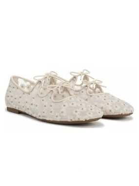 Sam & Libby Cream Floral Lace-Up Ballet Flats